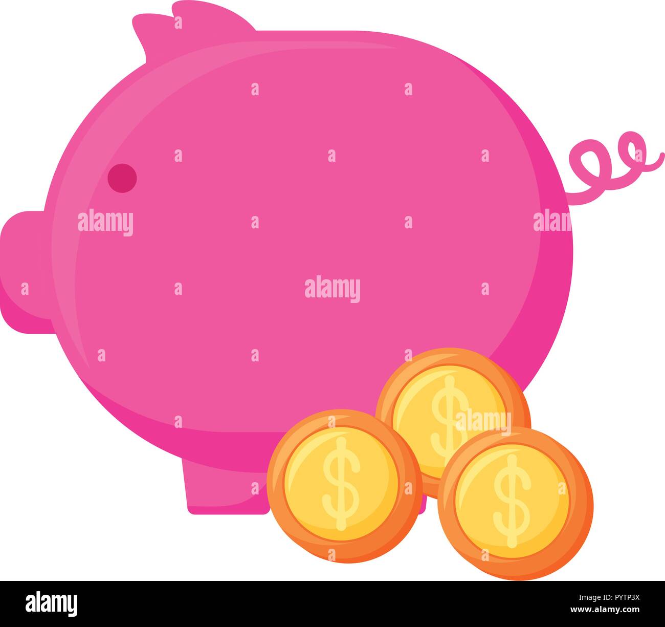 piggy bank and coins over white background, vector illustration Stock ...