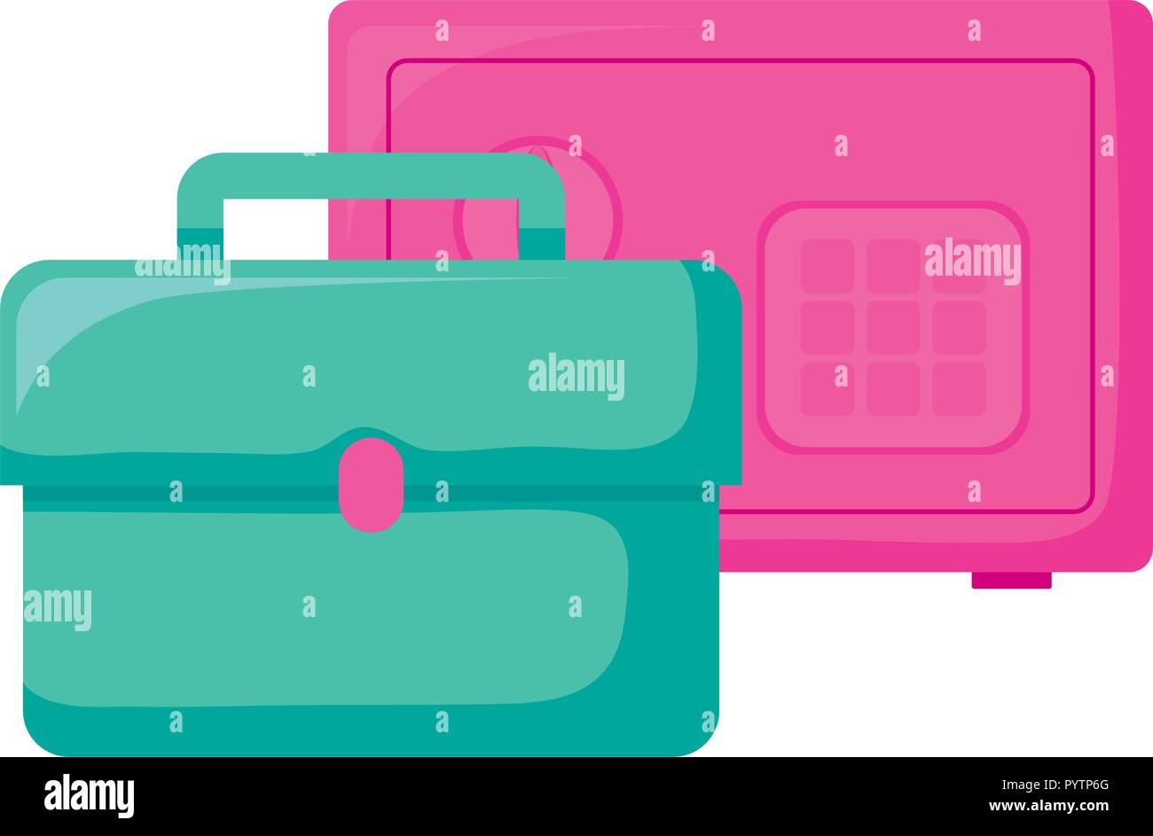 briefcase and strongbox icon over white background, vector illustration Stock Vector