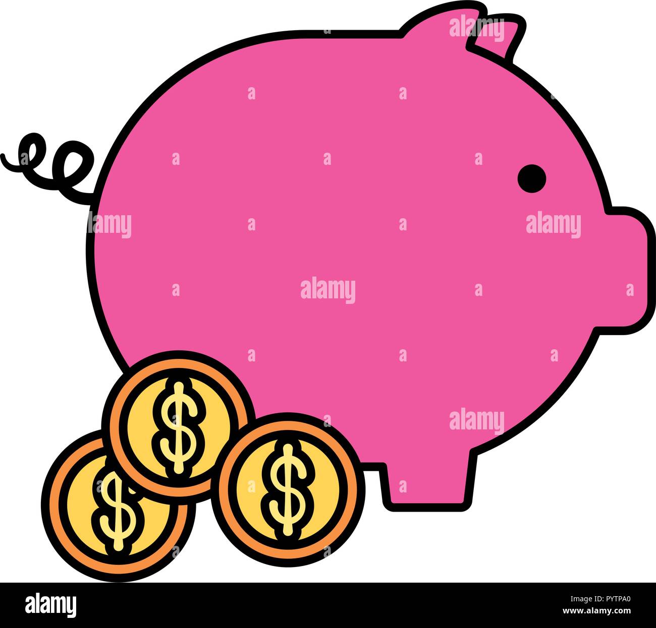 piggy bank and coins over white background, vector illustration Stock ...