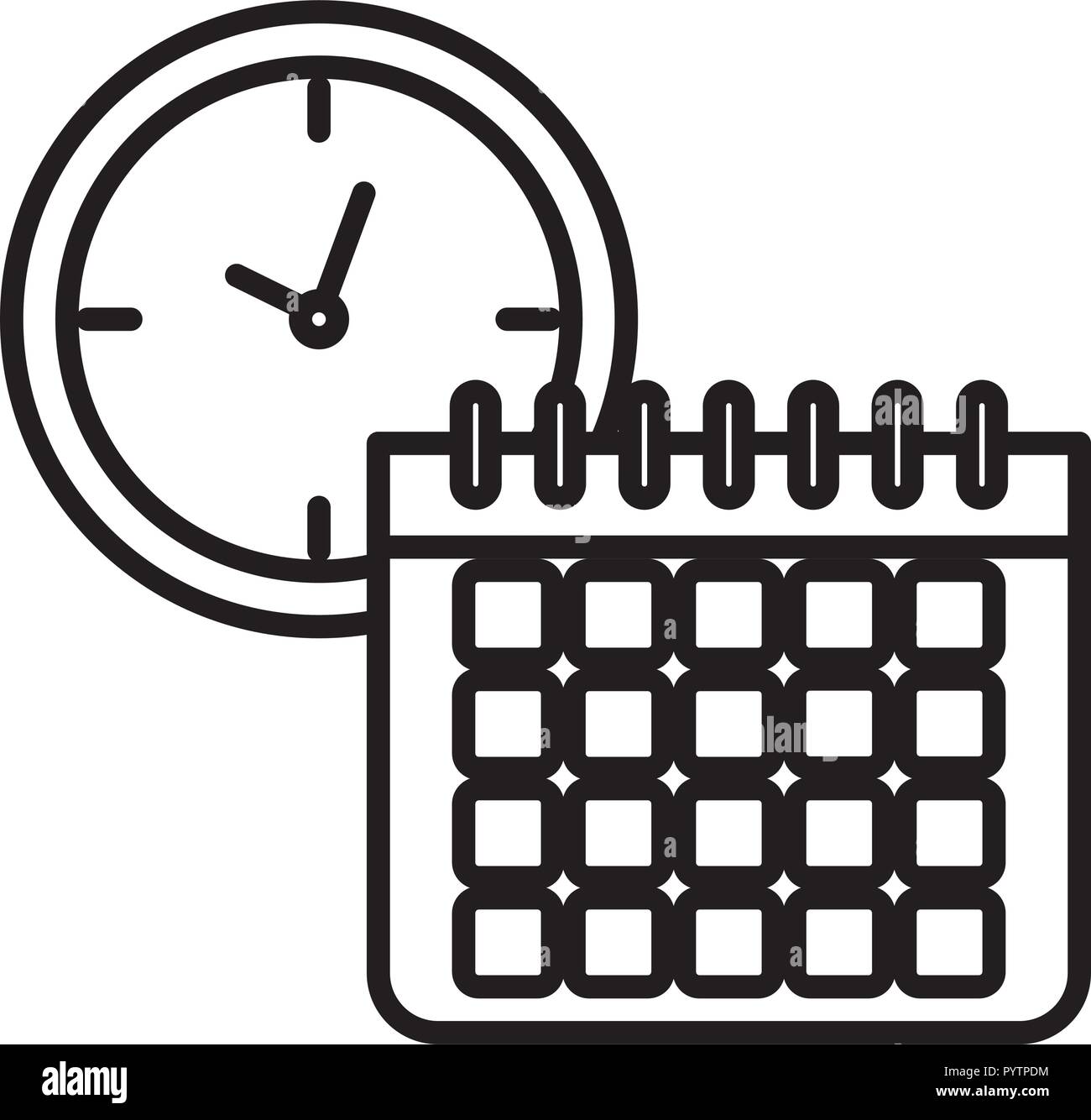 clock and calendar planner icon over white background, vector