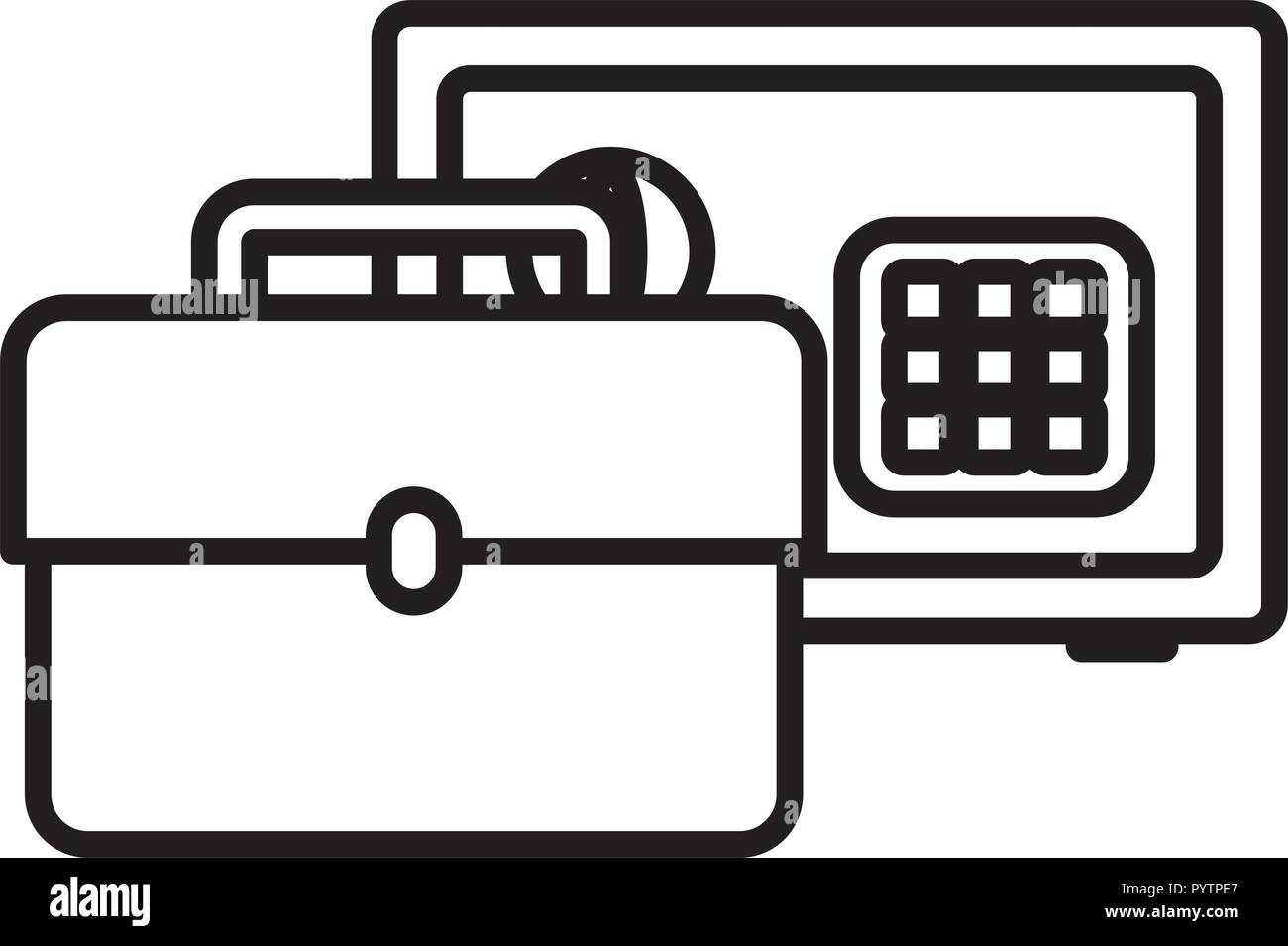 briefcase and strongbox icon over white background, vector illustration Stock Vector