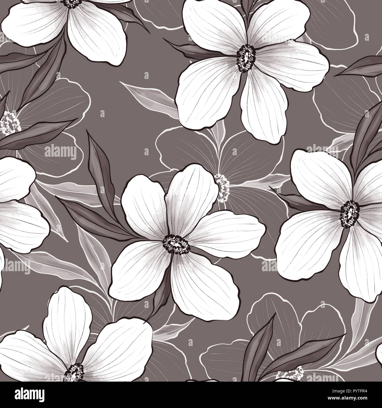 Black And White Seamless Simple Floral Pattern Stock Photo