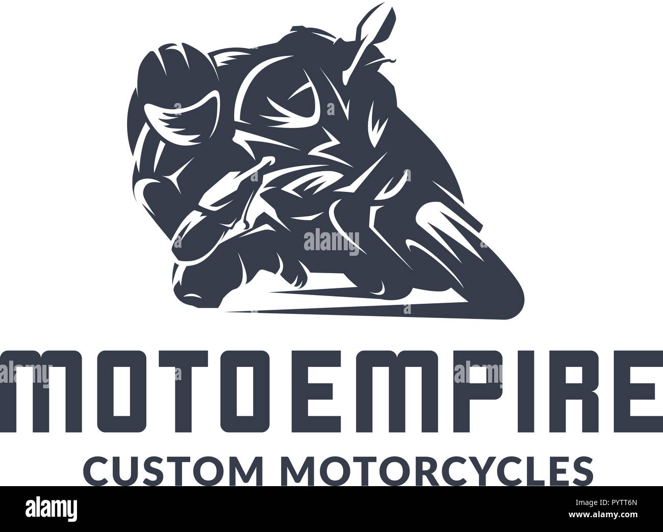 Racing motorcycle logo on white background. Superbike vector monochrome ...