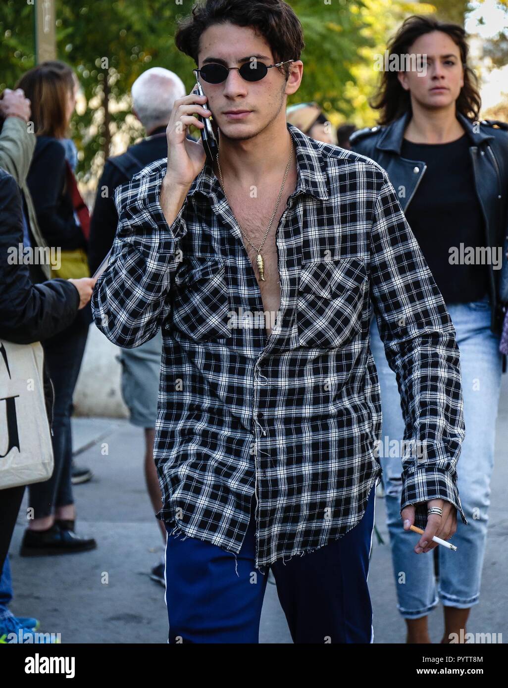 PARIS, France- September 26 2018: Men on the street during the Paris Fashion Week. Stock Photo