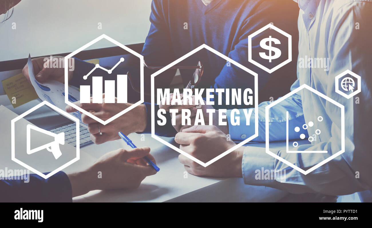 marketing strategy concept, business people team working on background Stock Photo