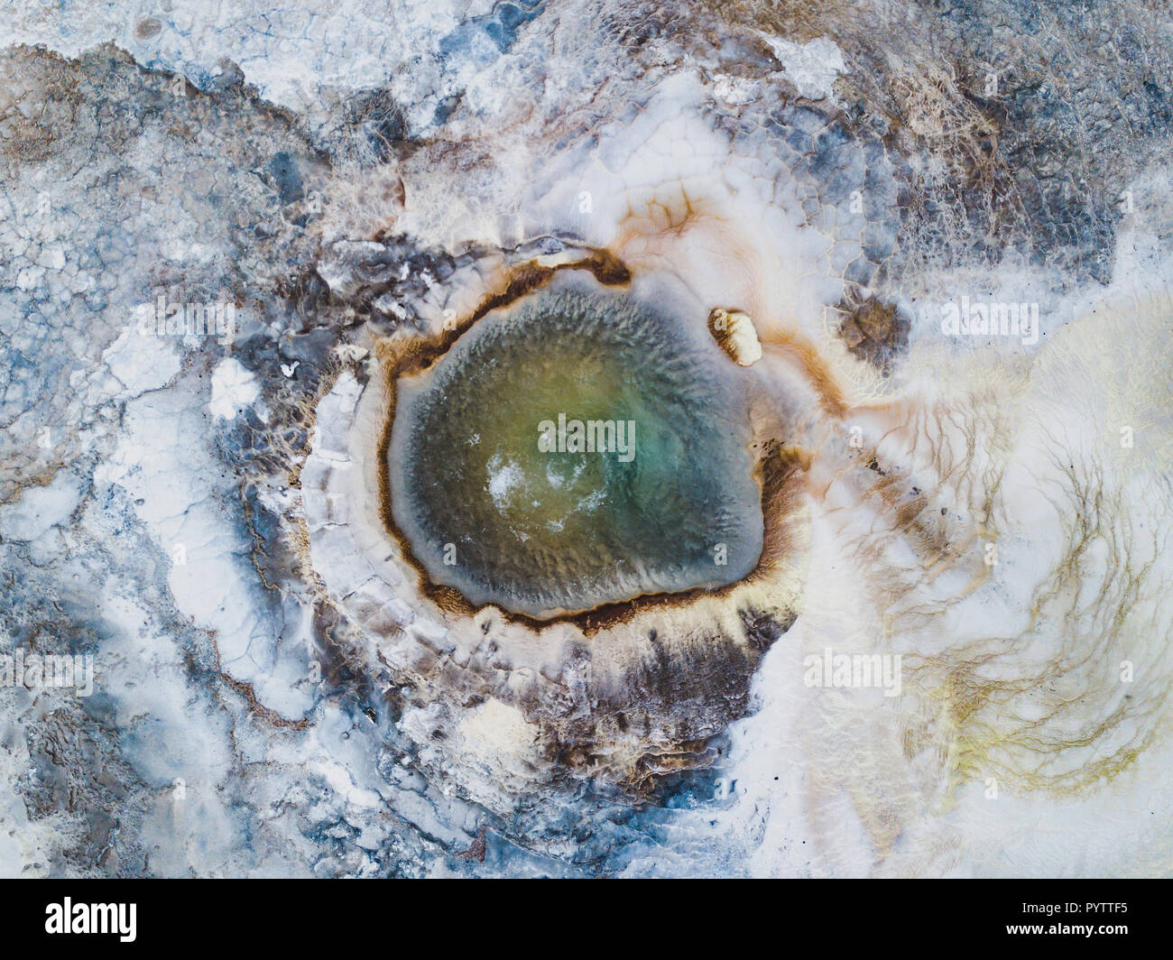 geysir geothermal hot spring in Iceland, volcanic nature landscape top view, Hveravellir Stock Photo