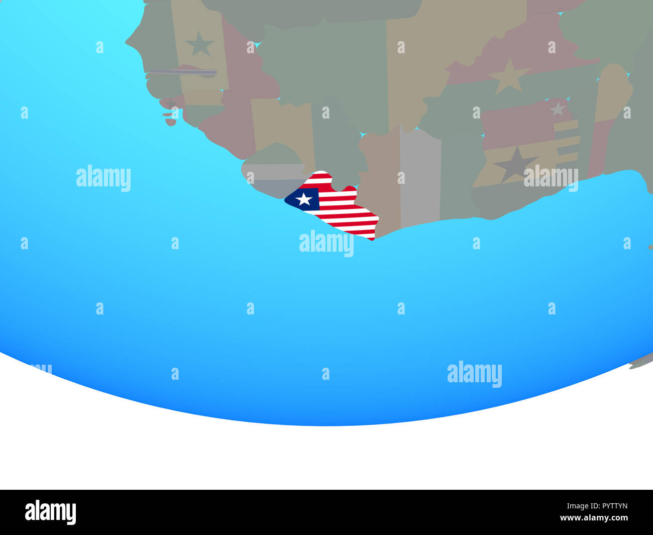 Liberia with national flag on simple political globe. 3D illustration ...