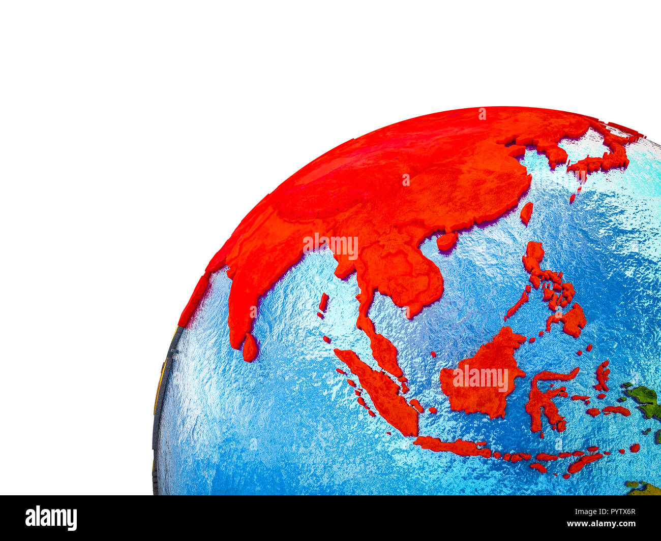 Asia on 3D Earth model with visible country borders. 3D illustration ...