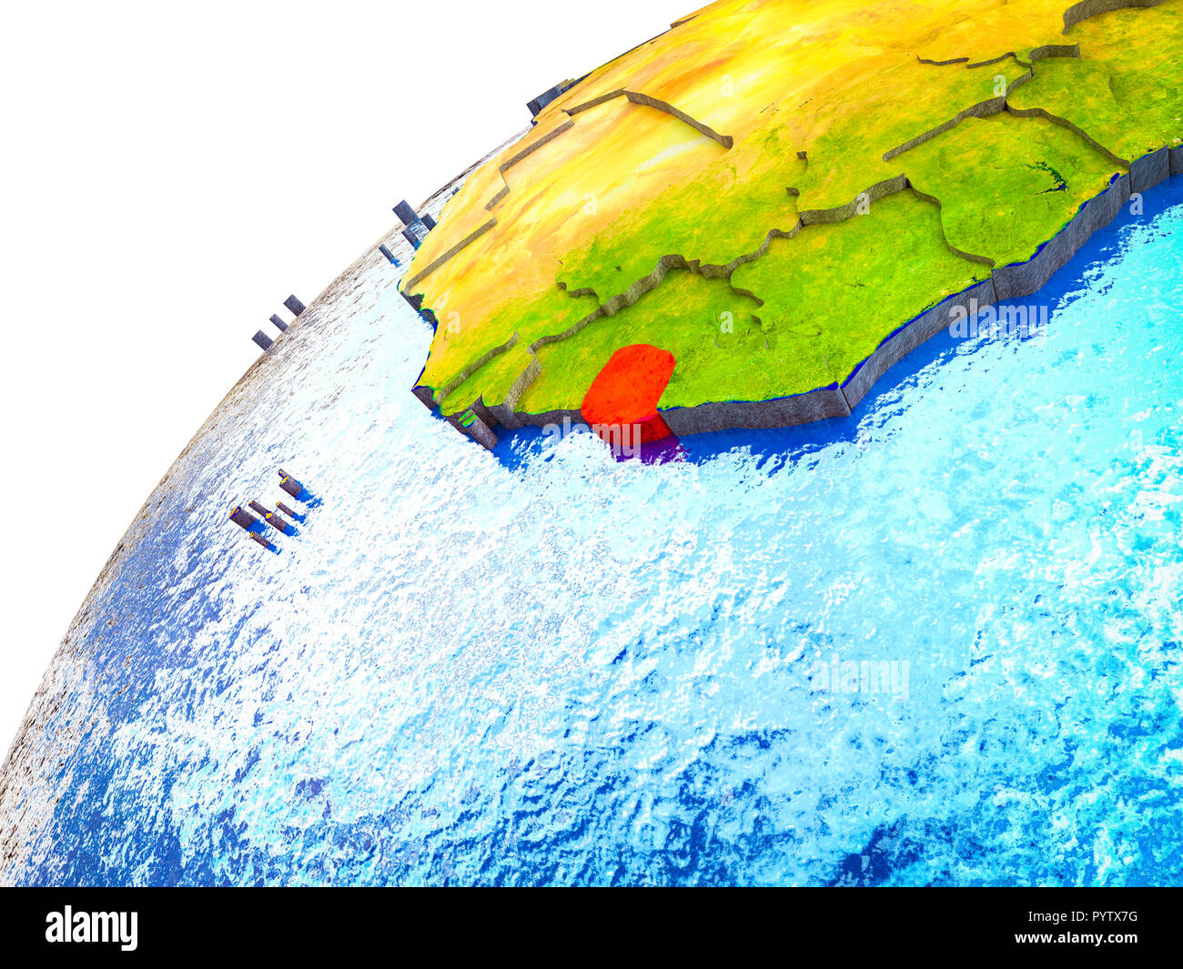 Sierra Leone on 3D Earth model with visible country borders. 3D ...
