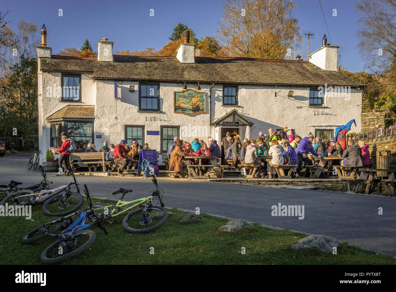 Lake district North West England. Autumn. The Brittania In Elterwater village. Stock Photo