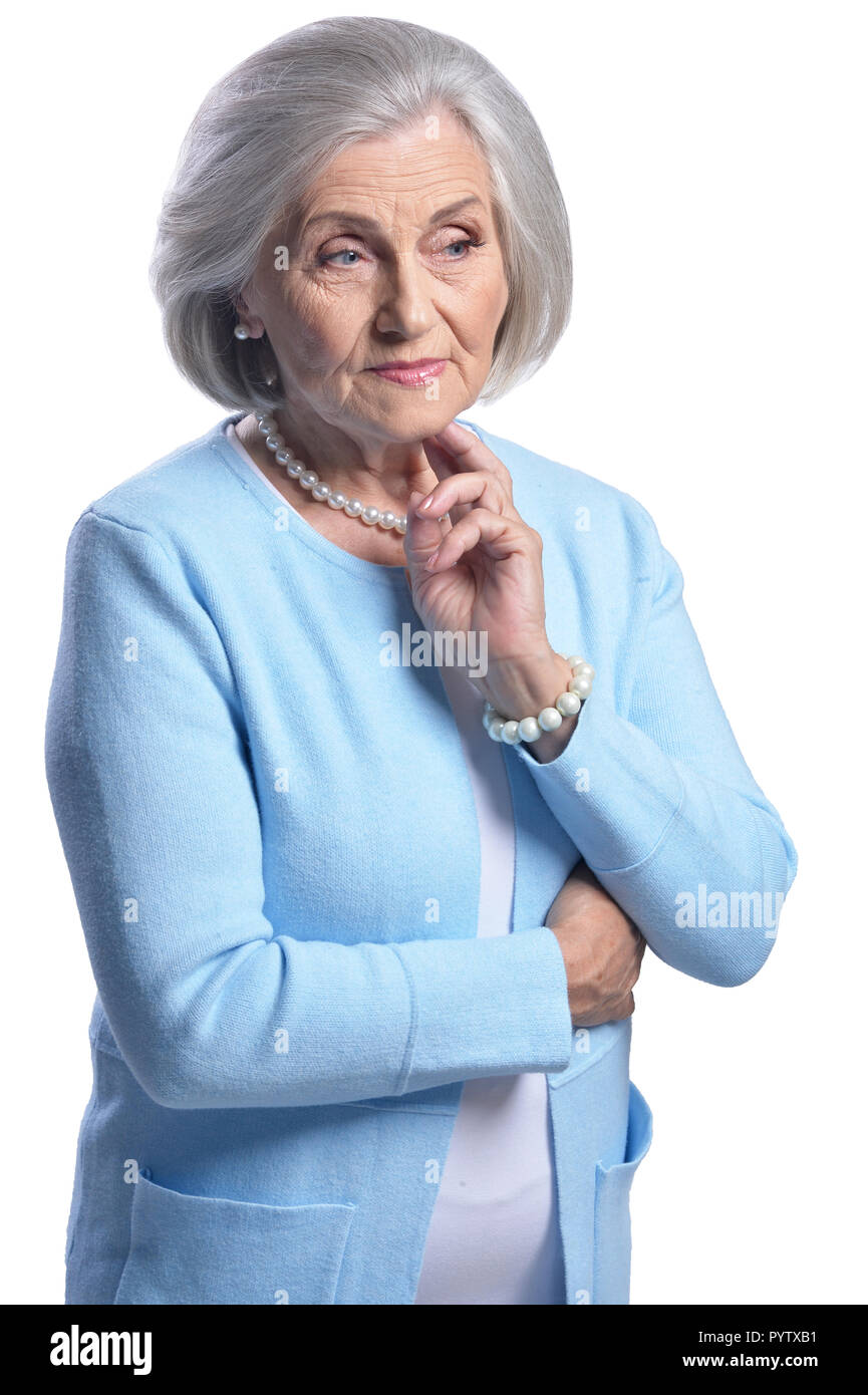 Portrait of beautiful senior woman on white background Stock Photo - Alamy