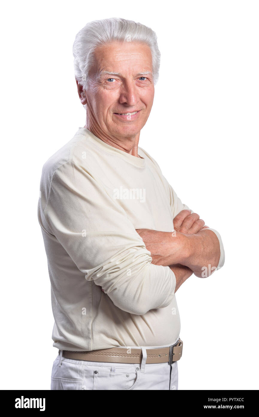Portrait of a senior man on white background Stock Photo - Alamy