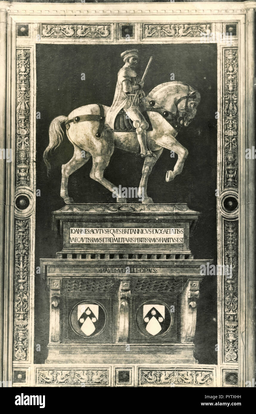 Equestrian Portrait of Sir John Hawkwood by Paolo Uccello, Florence, Italy 1930s Stock Photo
