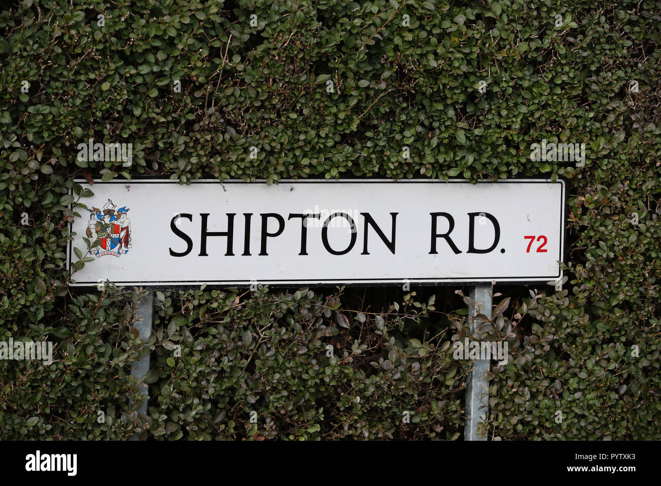 A street sign on Shipton Road in Sutton Coldfield, West Midlands where police have begun a search in the back garden of a property for the body of Suzy Lamplugh who went missing in 1986. Stock Photo
