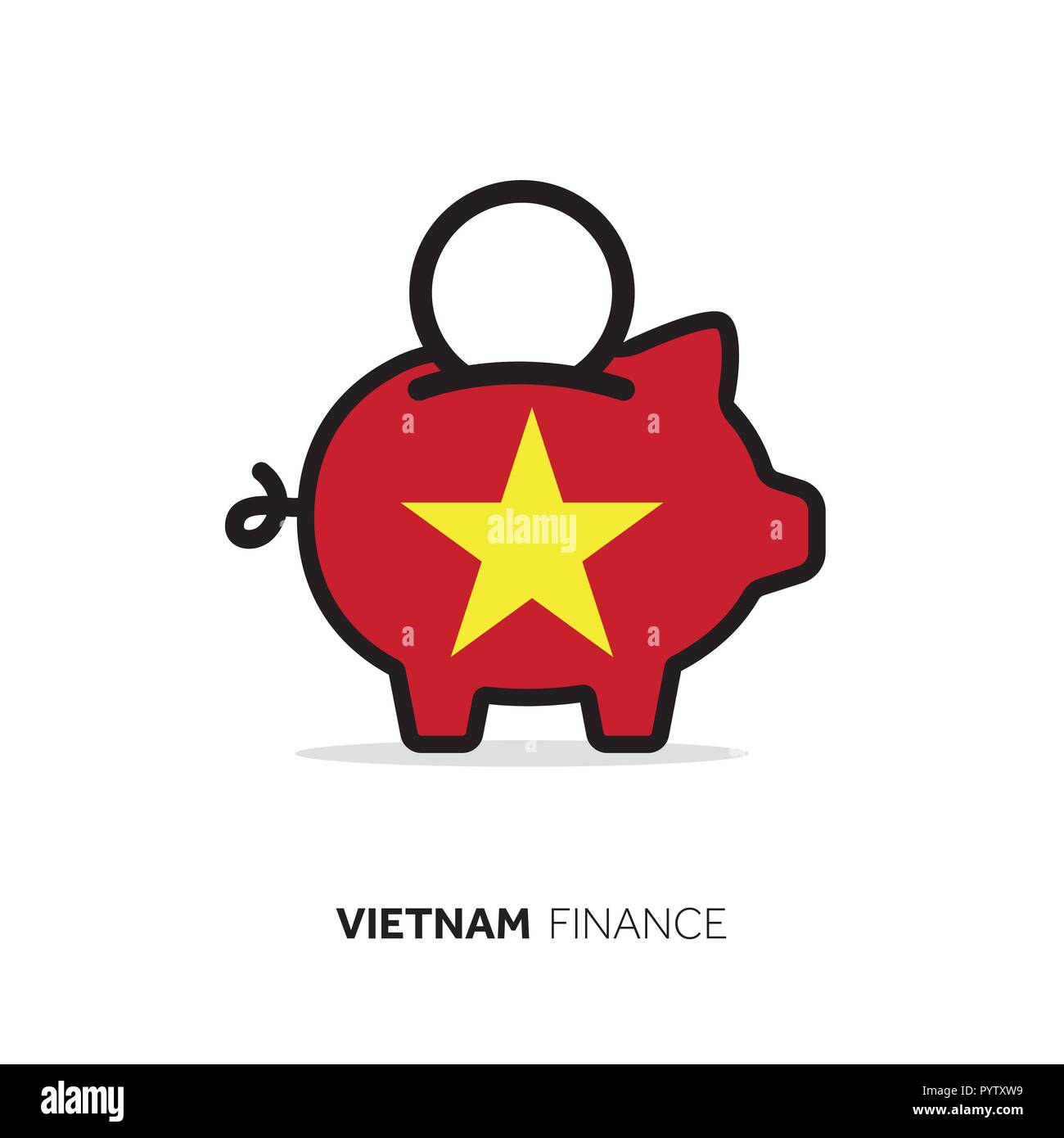 Vietnam economic concept. Piggy bank with national flag. Stock Vector