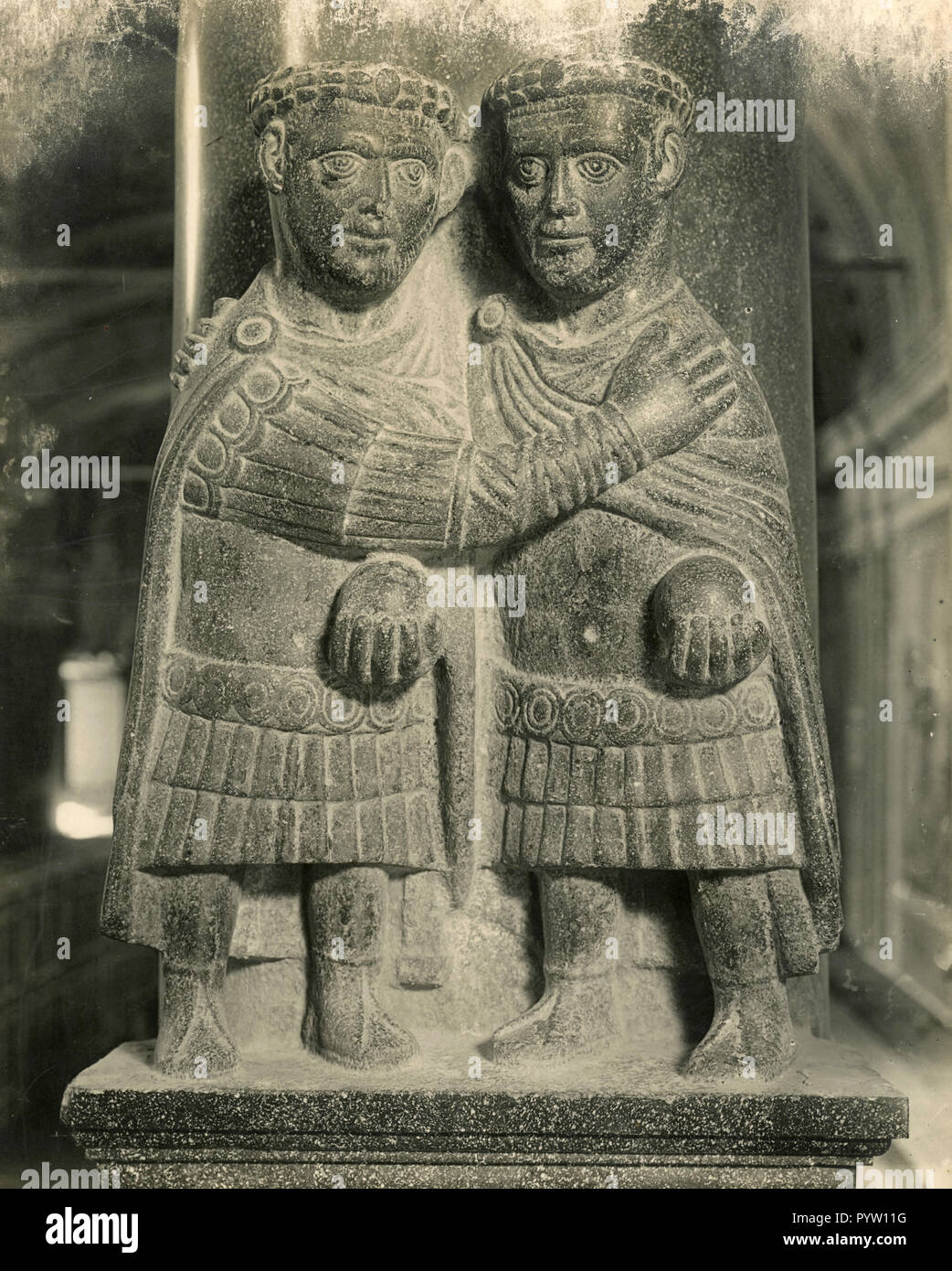 Roman Emperors statues, barbarian art, Vatican City 1920s Stock Photo