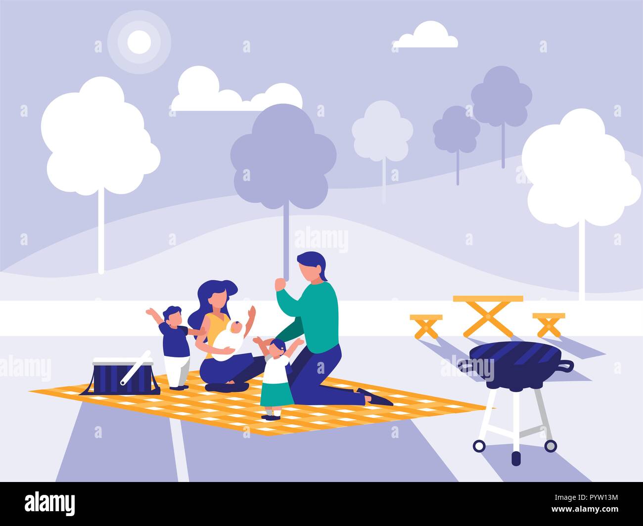 cute family in park with picnic vector illustration design Stock Vector ...