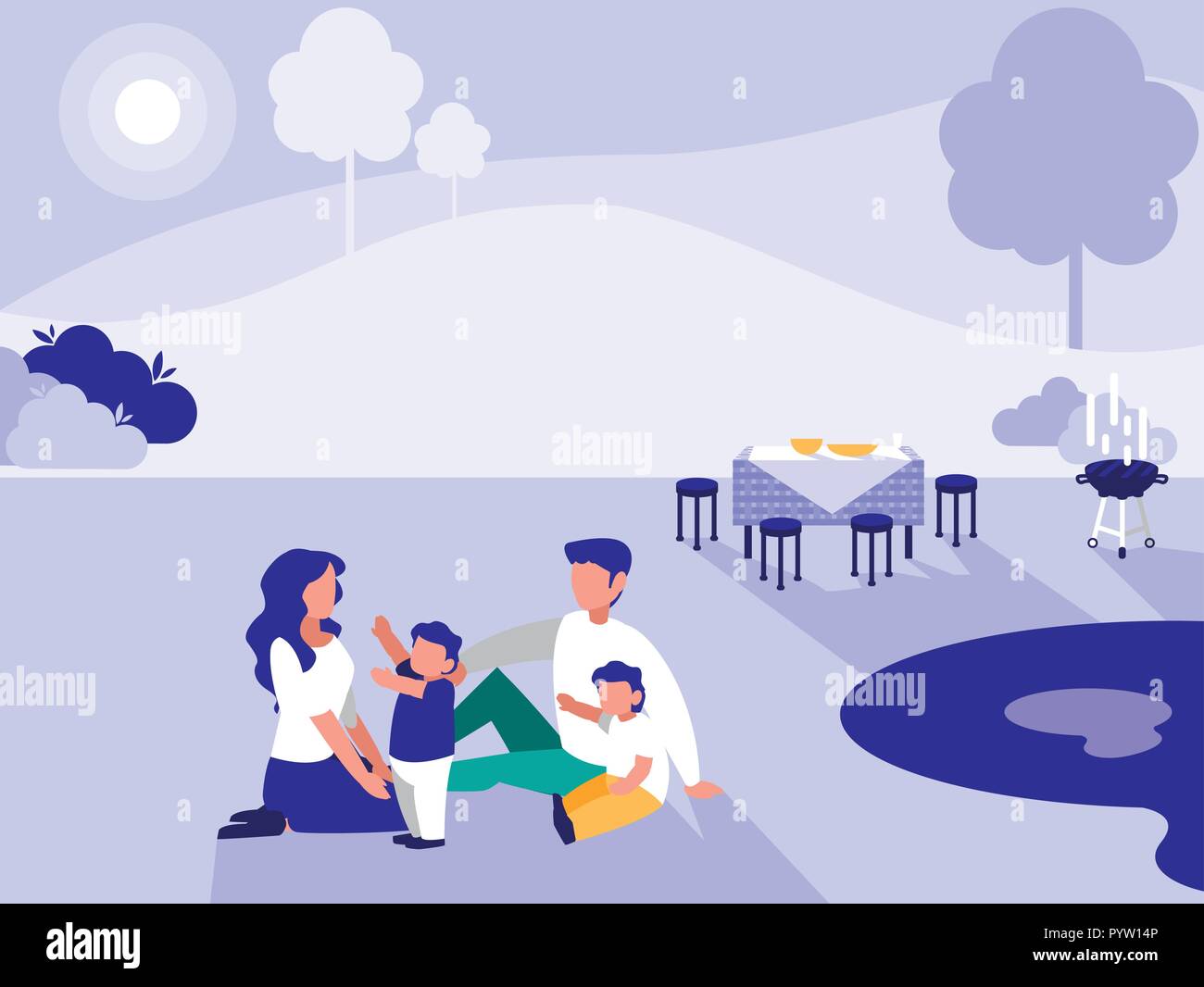 cute family in park with picnic vector illustration design Stock Vector ...