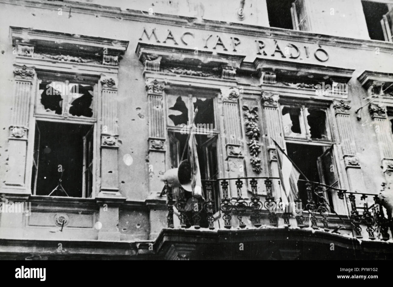 The facade of the building of the Hungarian radio demaged, Budapest 1956  Stock Photo - Alamy