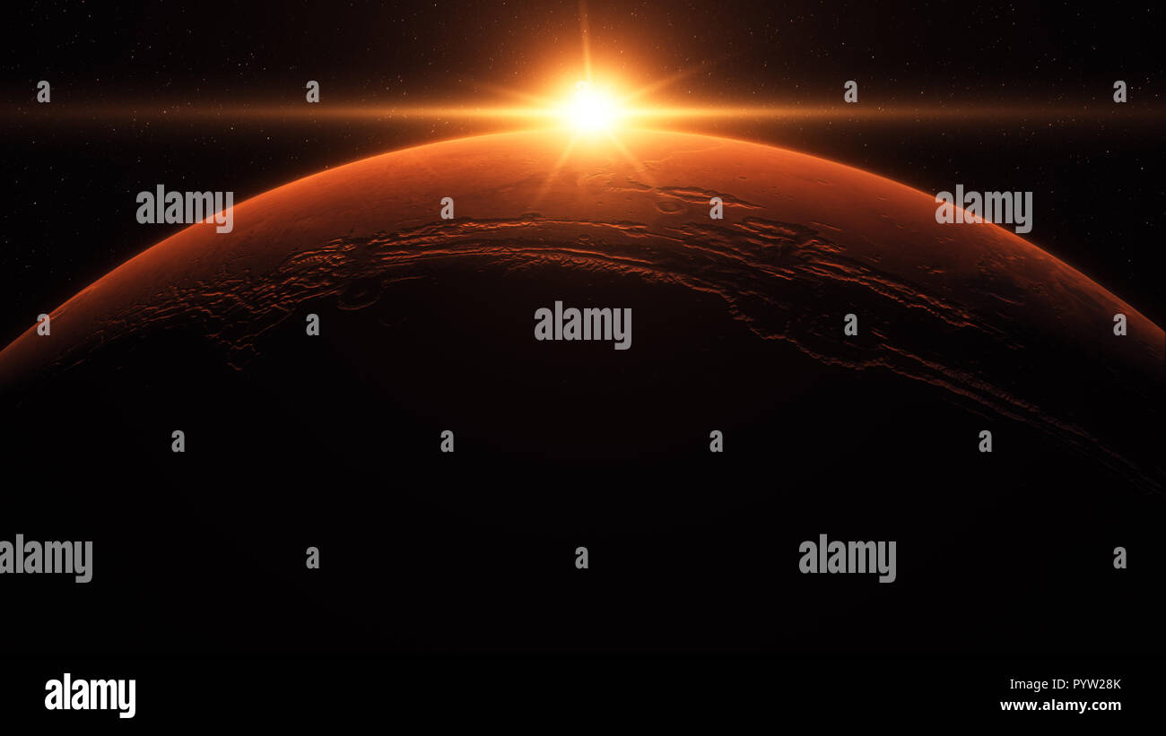 Sunrise over planet Mars from space Stock Photo - Alamy