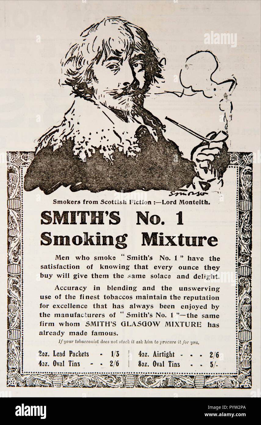 An old advert for Smith”s No.1 Smoking Mixture. From a British magazine during the 1914-1918 period. England UK GB Stock Photo