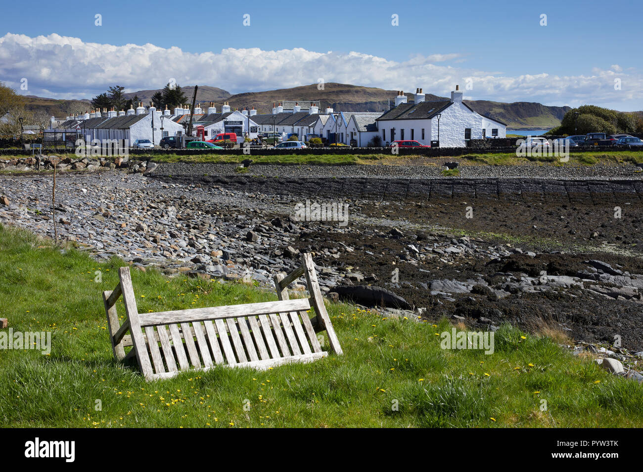 Harbour at Seil Island linking to Easdale. Oban, Argyll Scotland. Once a centre of the British slate industry. Stock Photo