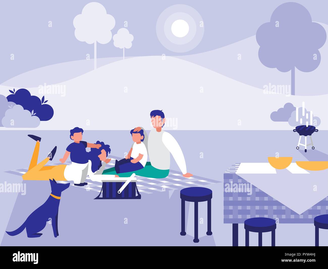 cute family in park with picnic vector illustration design Stock Vector ...