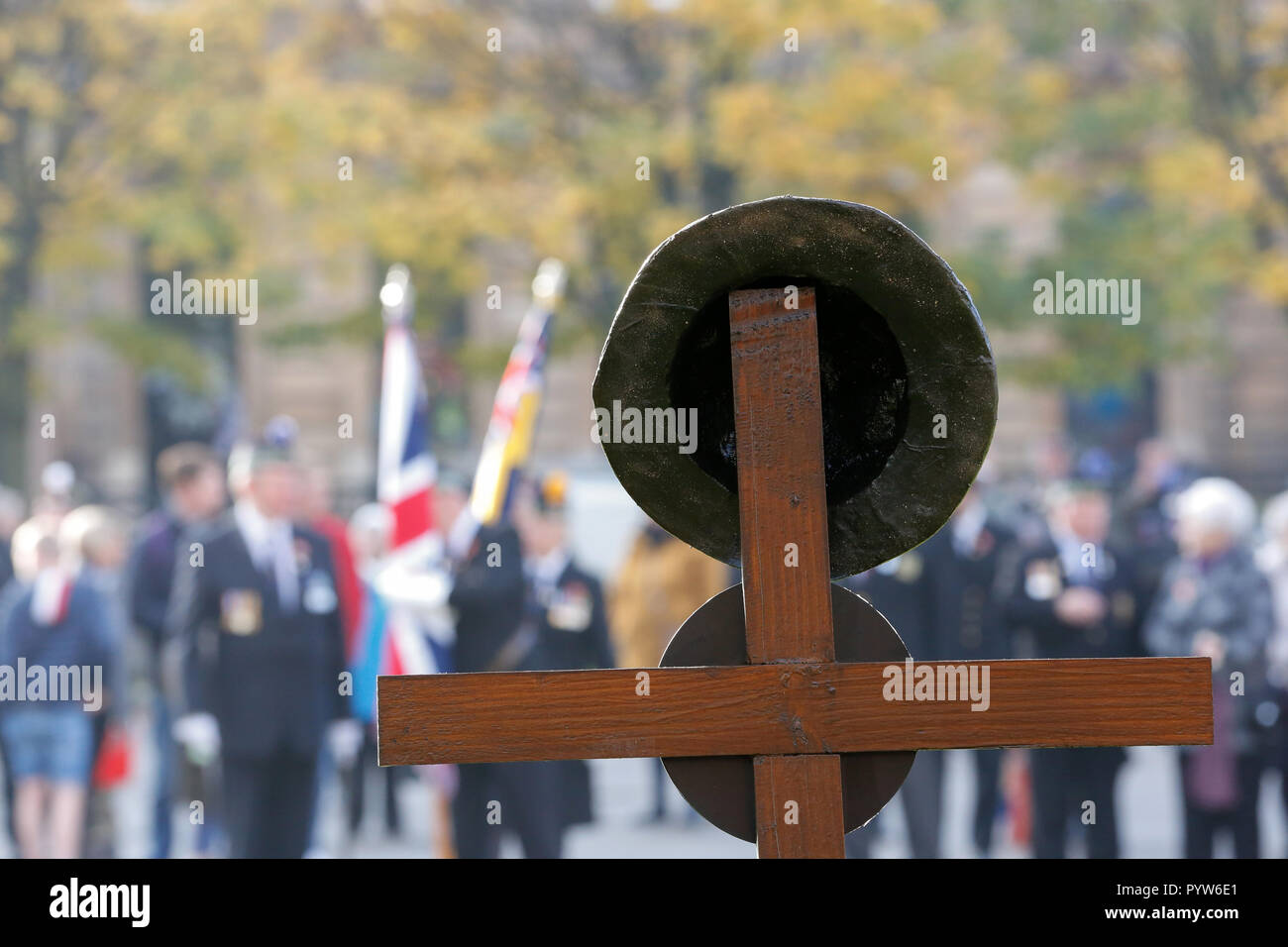 Glasgow, Scotland, UK. 30th October, 2018. Deputy Lord Lieutenant Mr Phil Green of the City of Glasgow led a special group of wreath-layers at the annual Opening Ceremony of the Glasgow Garden of Remembrance, in George Square. Members of the Armed Forces community including veterans attended the poignant event which marks the start of the traditional two week Remembrance period. Credit: Findlay/Alamy Live News Stock Photo