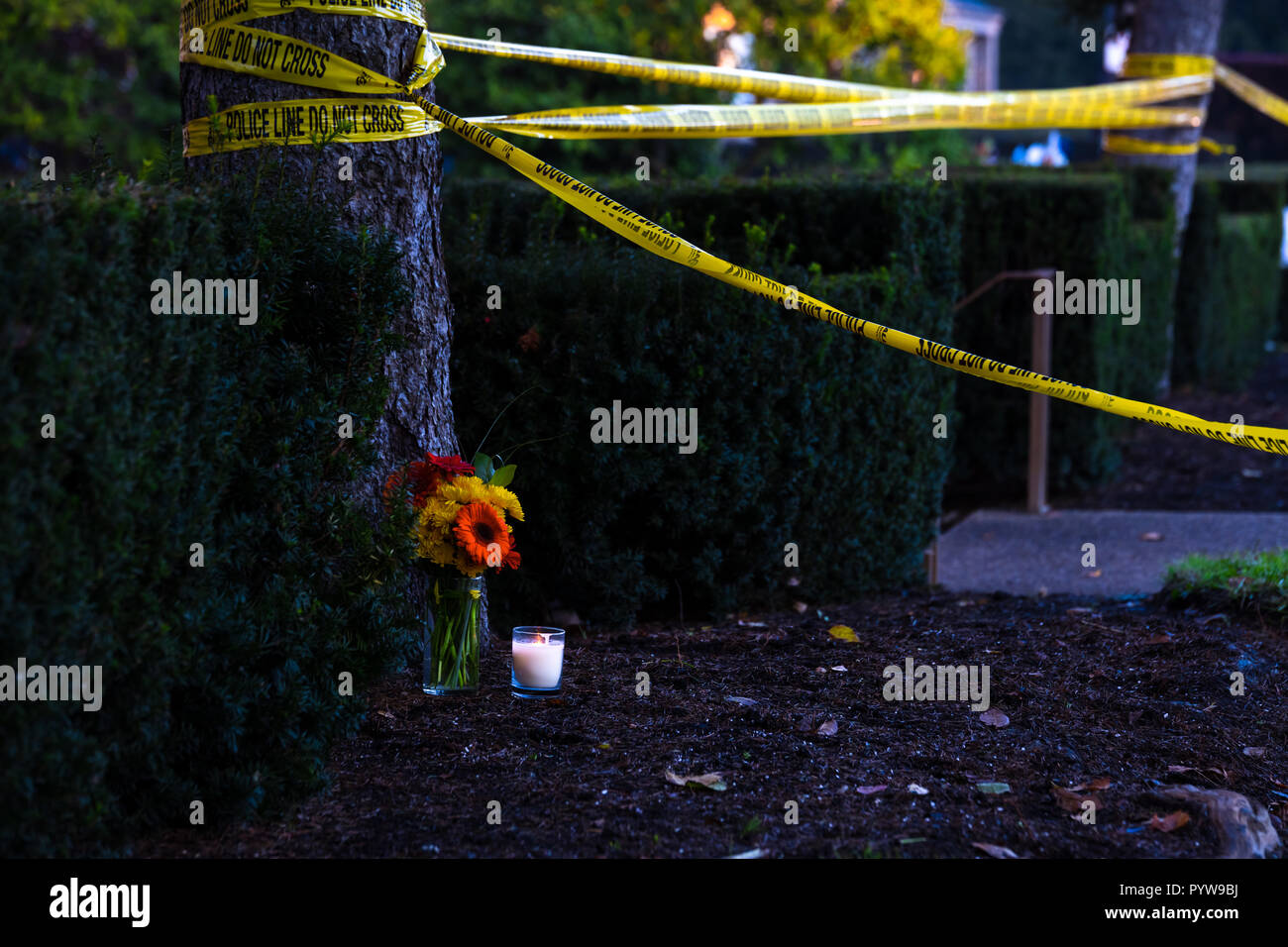 Pittsburgh, Pennsylvania / USA Oct 30 2018 A makeshift shrine to the