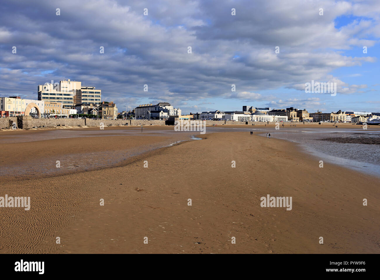 Walkers On The Beach At Weston Super Mare High Resolution Stock