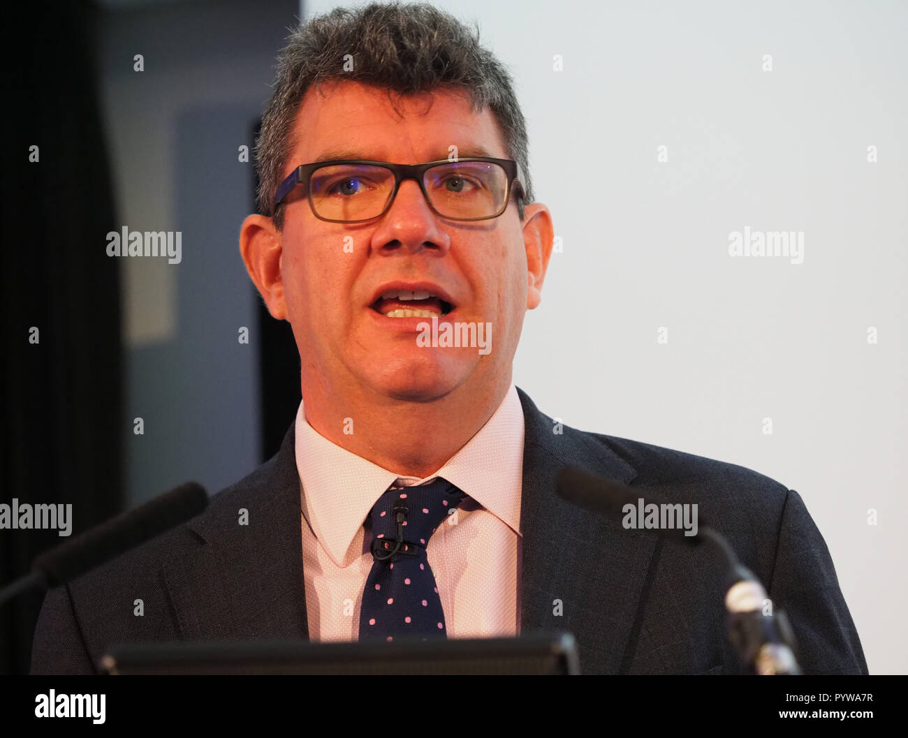 London, UK. 30th Oct, 2018. Martin Rolfe, CEO of NATS speaking at the Airport Operators Conference being held at County Hall, London today (Tues) Credit: Finnbarr Webster/Alamy Live News Stock Photo