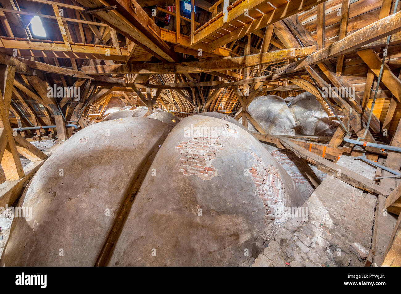 Domed ceiling on Attic of an old church from the 16th century in the Netherlands Stock Photo
