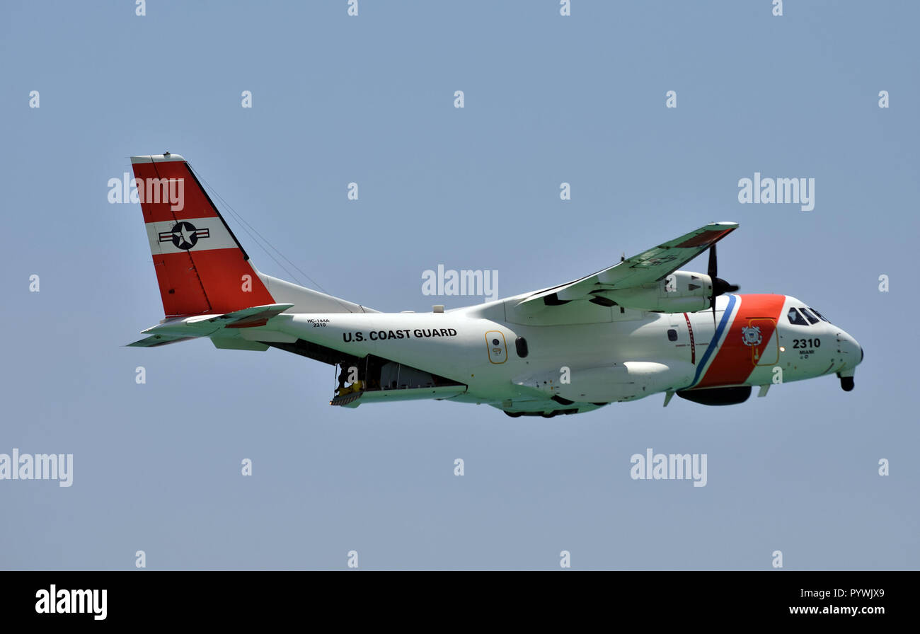 Fort Lauderdale - May 28, 2017: US Coast Guard airplane patrols the