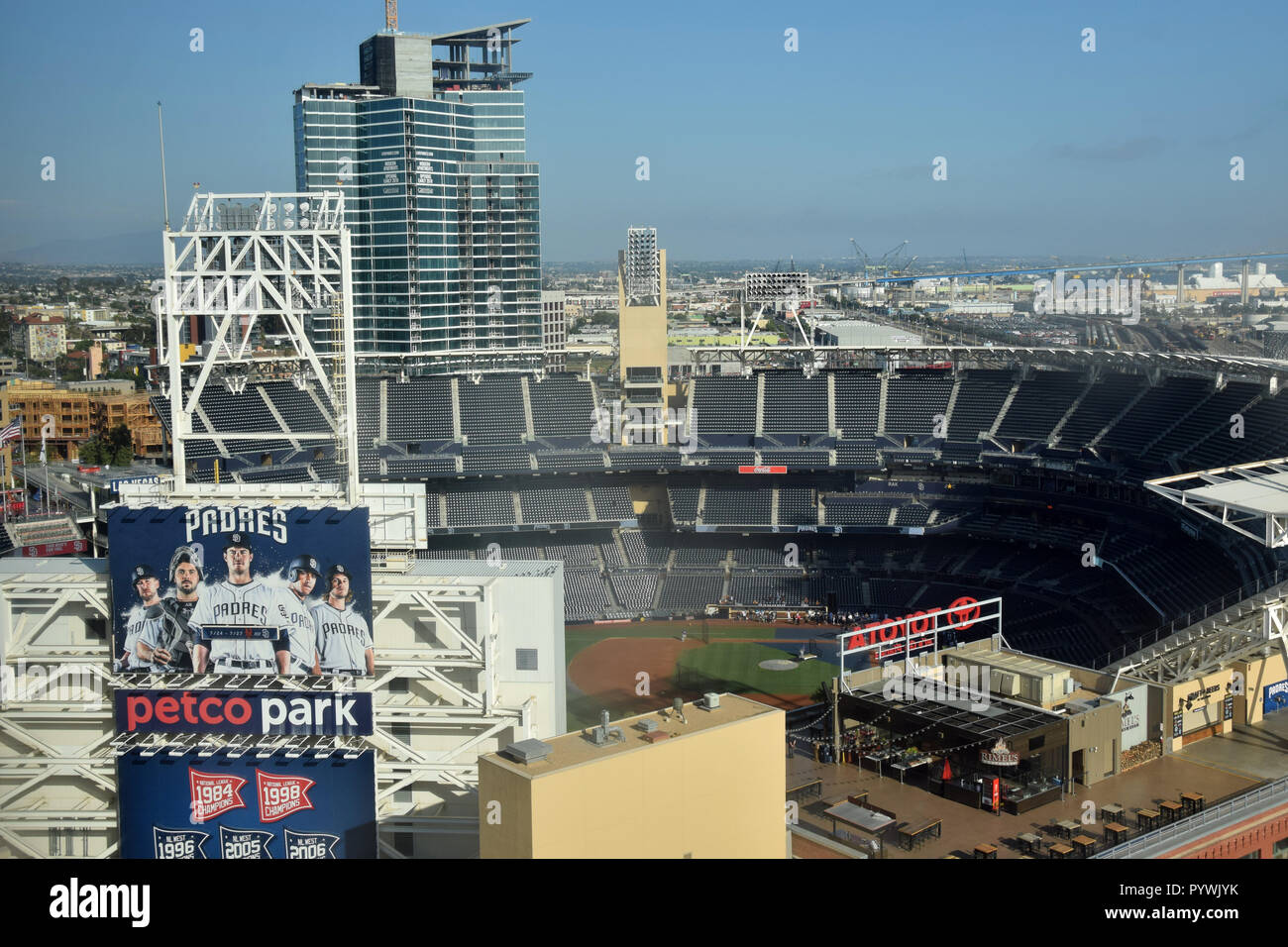 SAN DIEGO - JULY 27: Petco Park in San Diego California prepares for a night of baseball with the Padres. It is a major sports venue in San Diego. Stock Photo