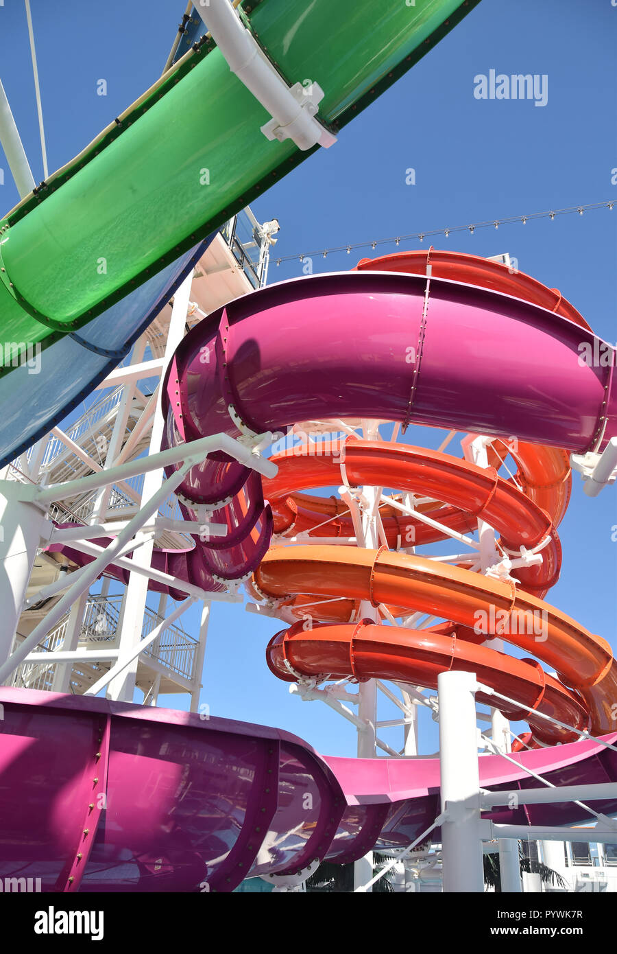 Colorful water slide winding in a spiral Stock Photo