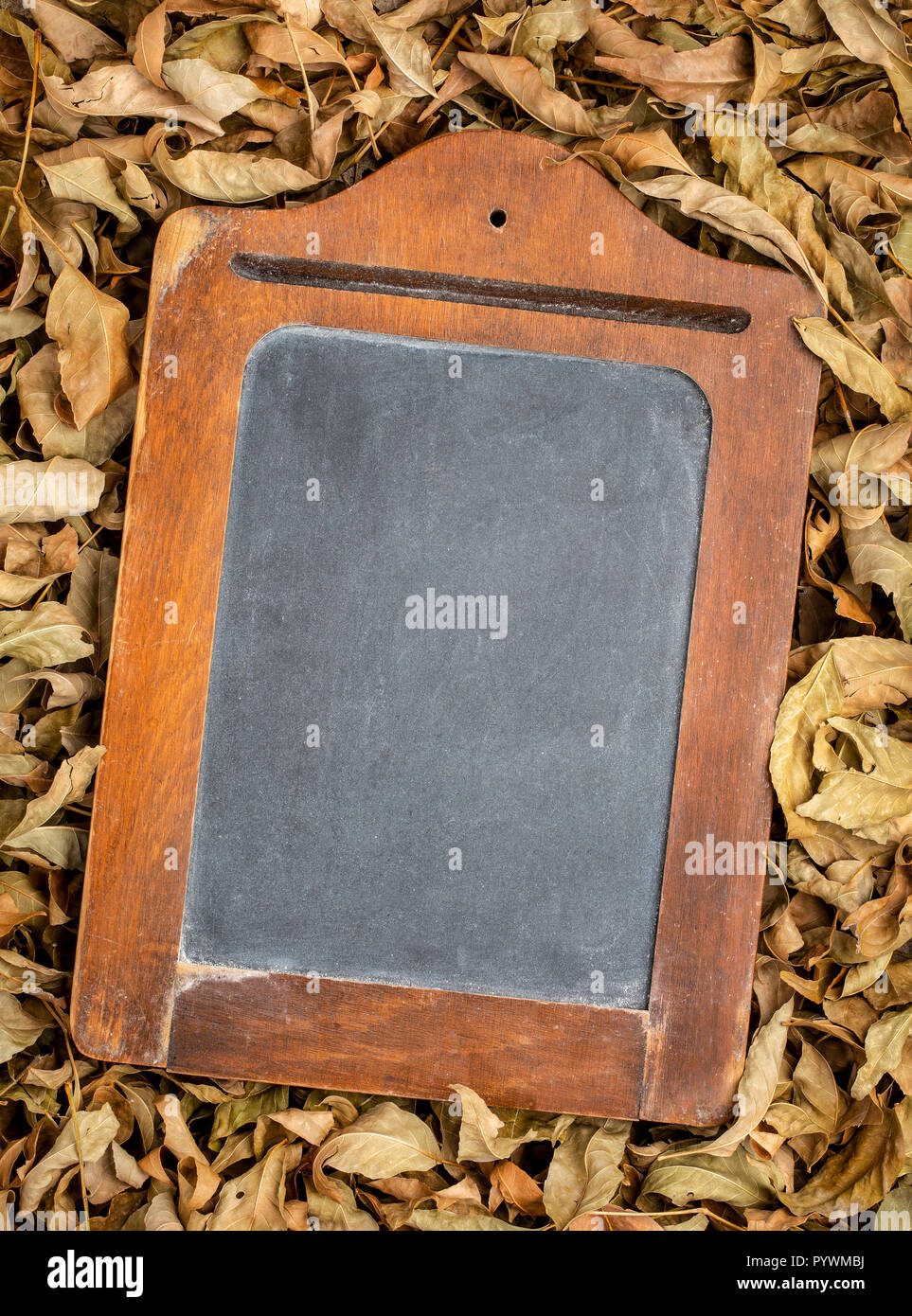 Blank Small Chalkboard On An Old Rustic Background Close Up Stock