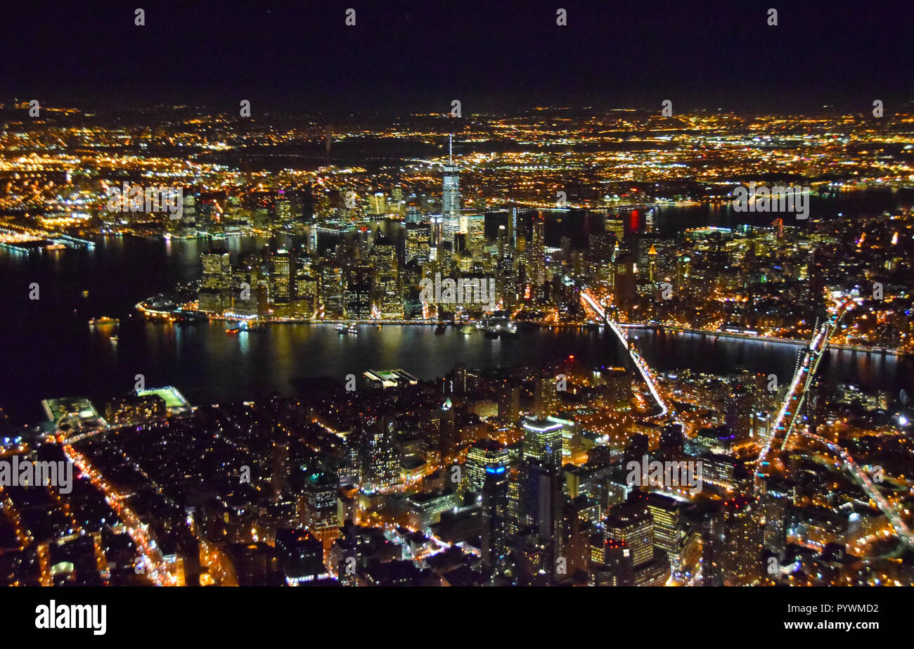 Aerial view of New York City nighttime Stock Photo - Alamy