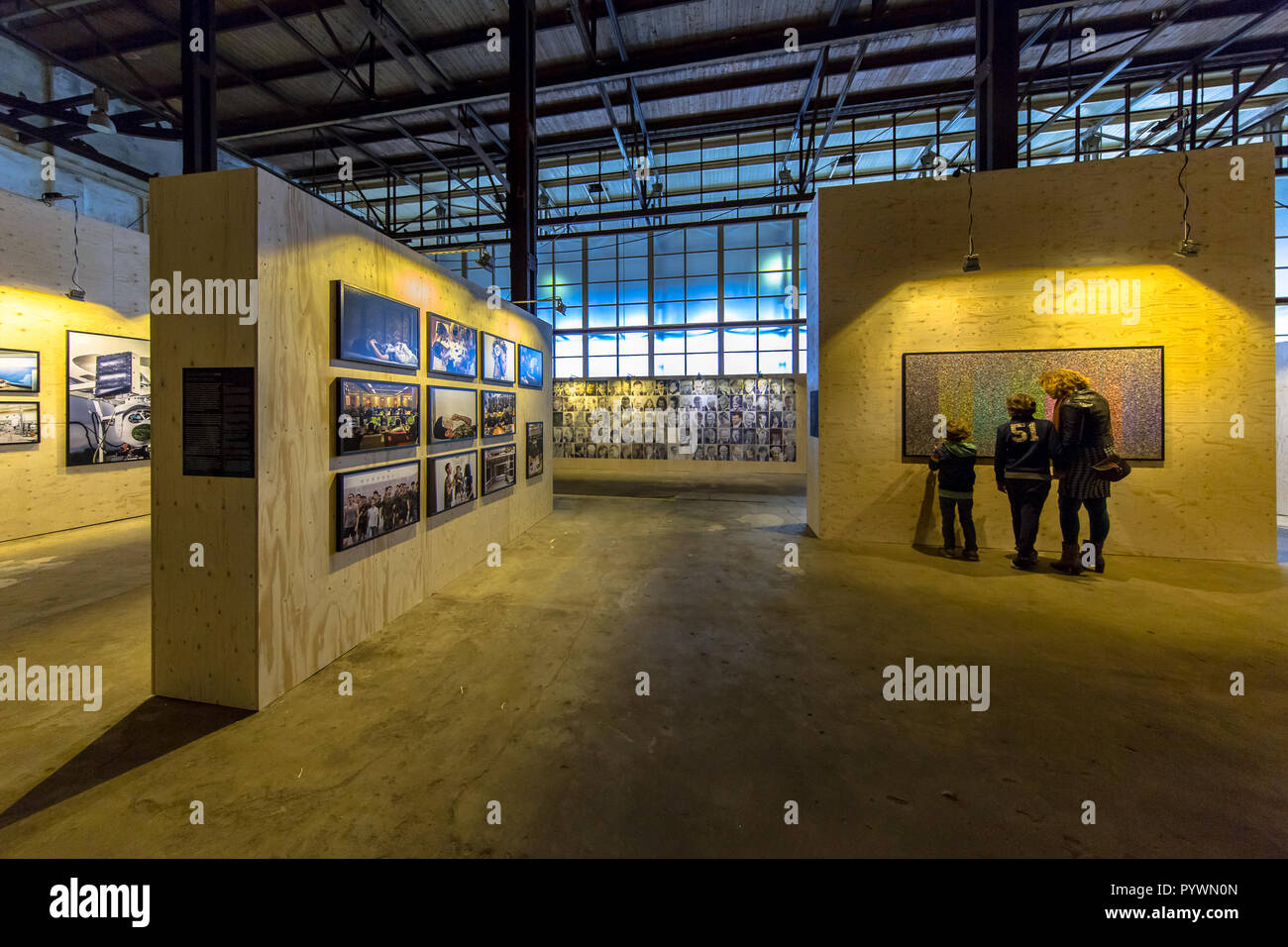 GRONINGEN, THE NETHERLANDS - SEP 27, 2015: Visitors at Photo exhibition Noorderlicht Data Rush in oude suikerfabriek Groningen. Stock Photo