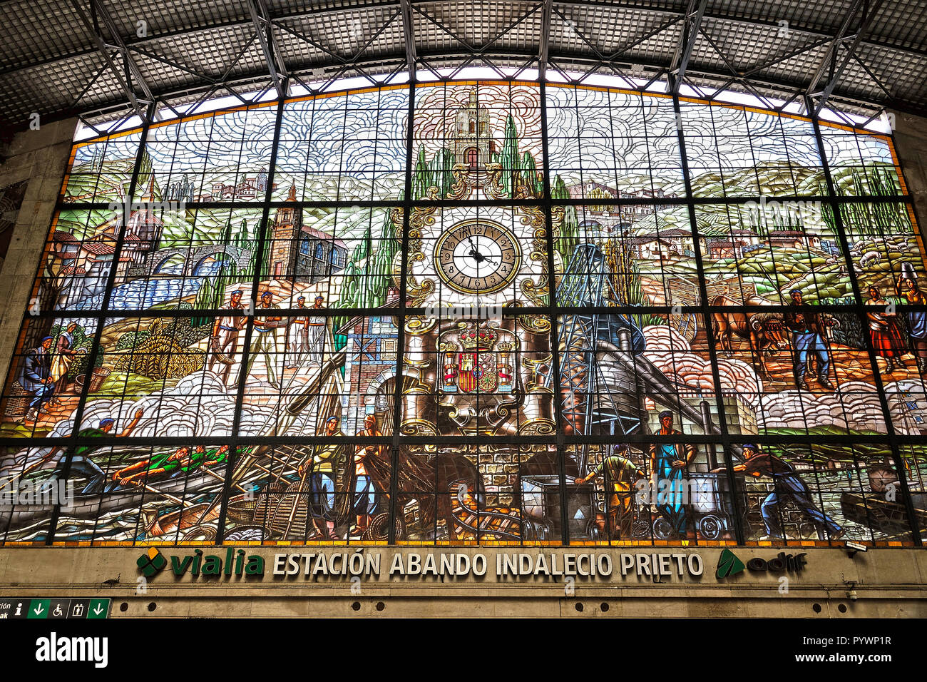 Bilbao City, Basque Region, Spain The fabulous stained glass  facade inside the  Bilbao main-line railway station Stock Photo
