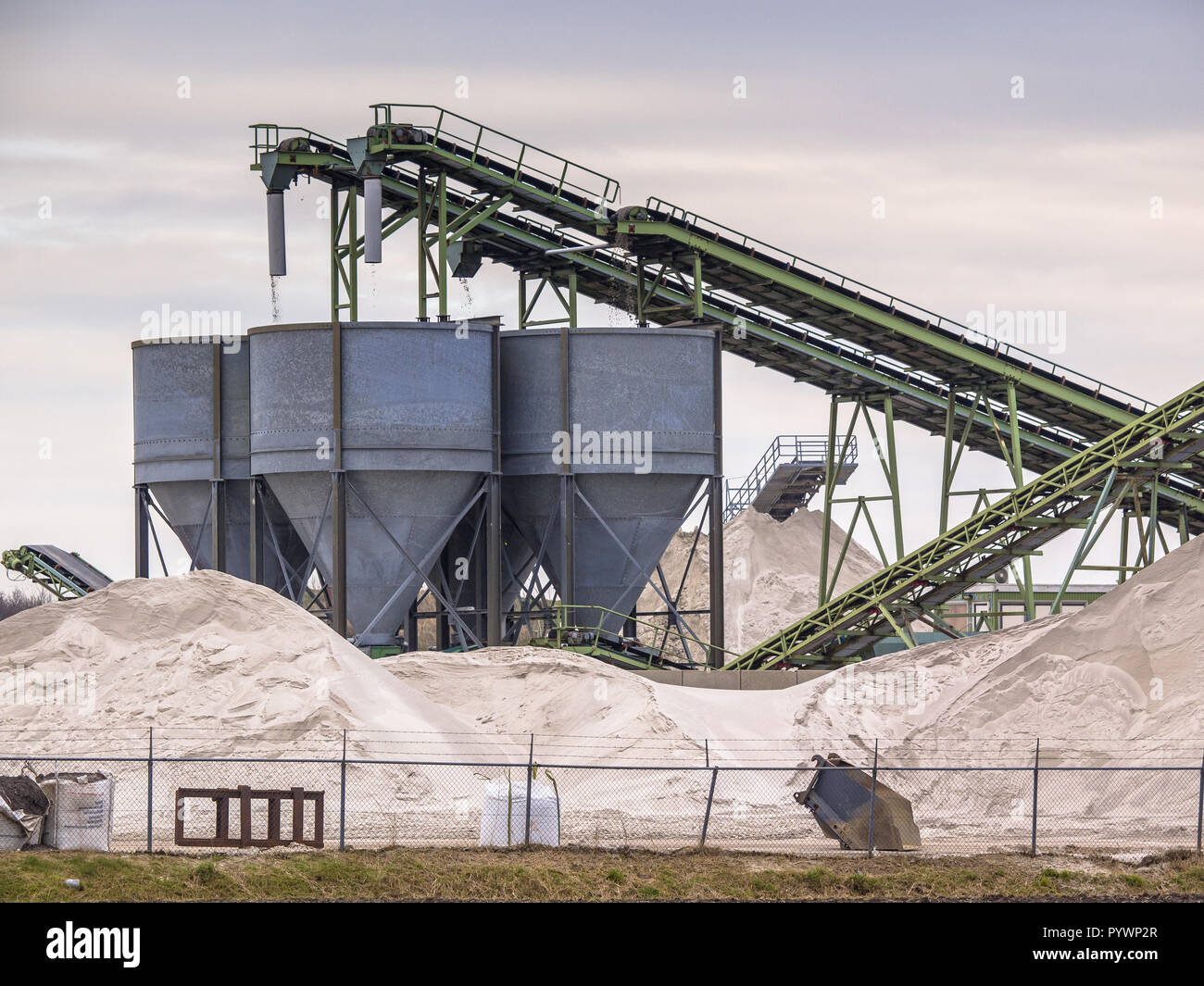Mining belts are sorting sand on a construction site Stock Photo