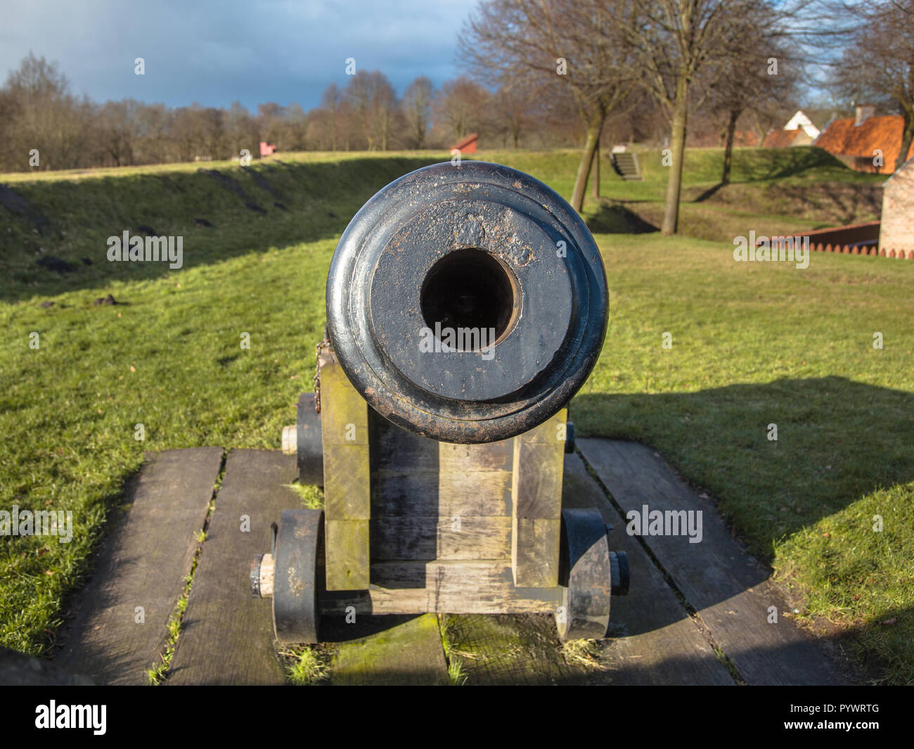 Barrel Opening of an Ancient Cannon seen from the Front Stock Photo