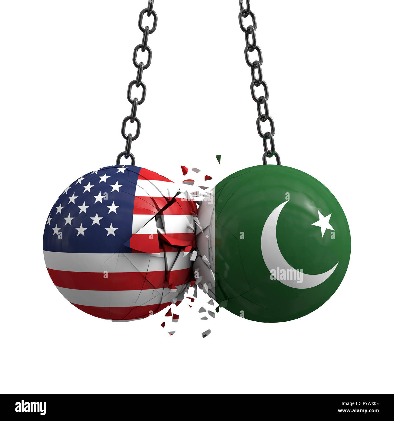 Relationship conflict between USA and Pakistan. Trade deal concept. 3D Rendering Stock Photo