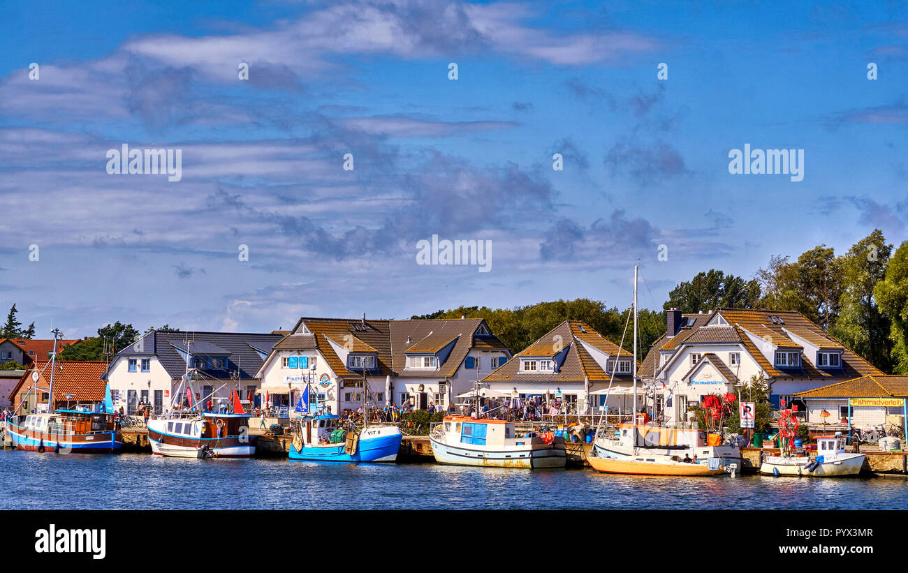 Harbor in Vitte with fishing boats on a sunny beautiful day, Hiddensee ...