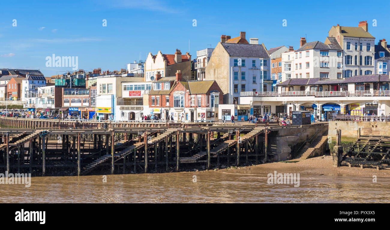 Bridlington marina and Bridlington Harbour at low tide showing the harbour wall and jetty East Riding of Yorkshire England UK GB Europe Stock Photo
