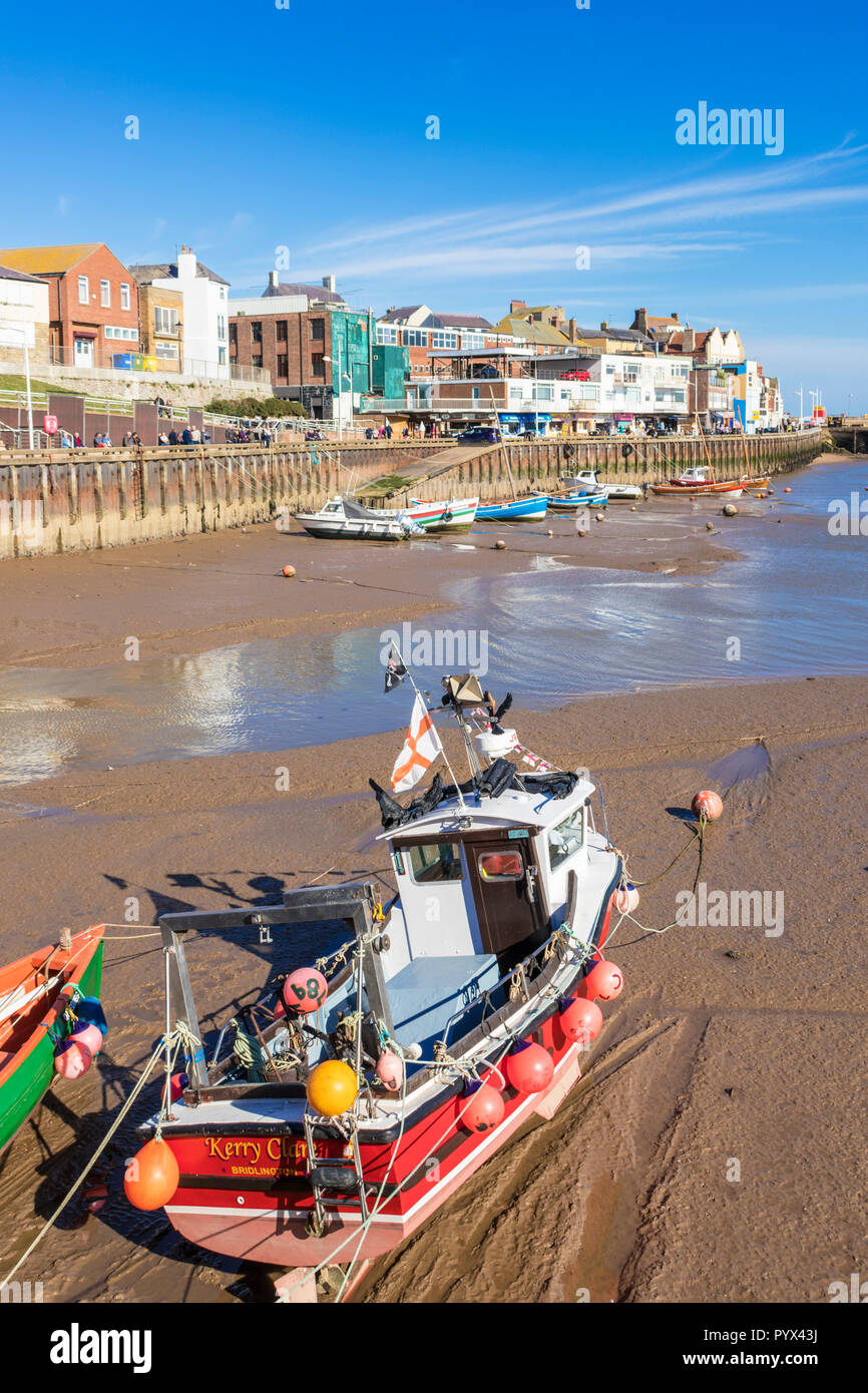 Bridlington marina and Bridlington Harbour Fishing boats at low tide in the harbour Bridlington East Riding of Yorkshire England UK GB Europe Stock Photo