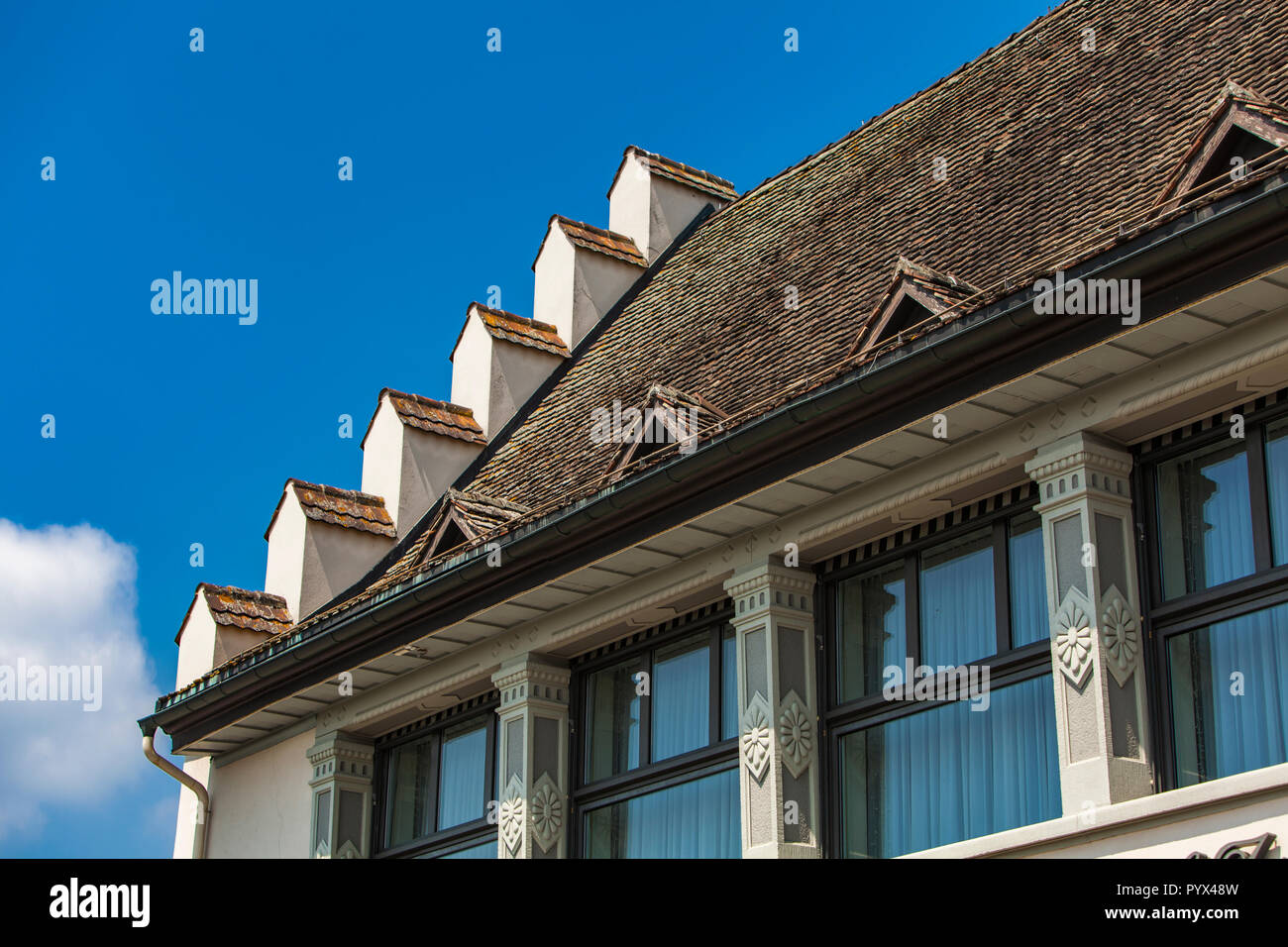 Detail of rooftop of traditional house from Rapperswil, Switzerland Stock Photo