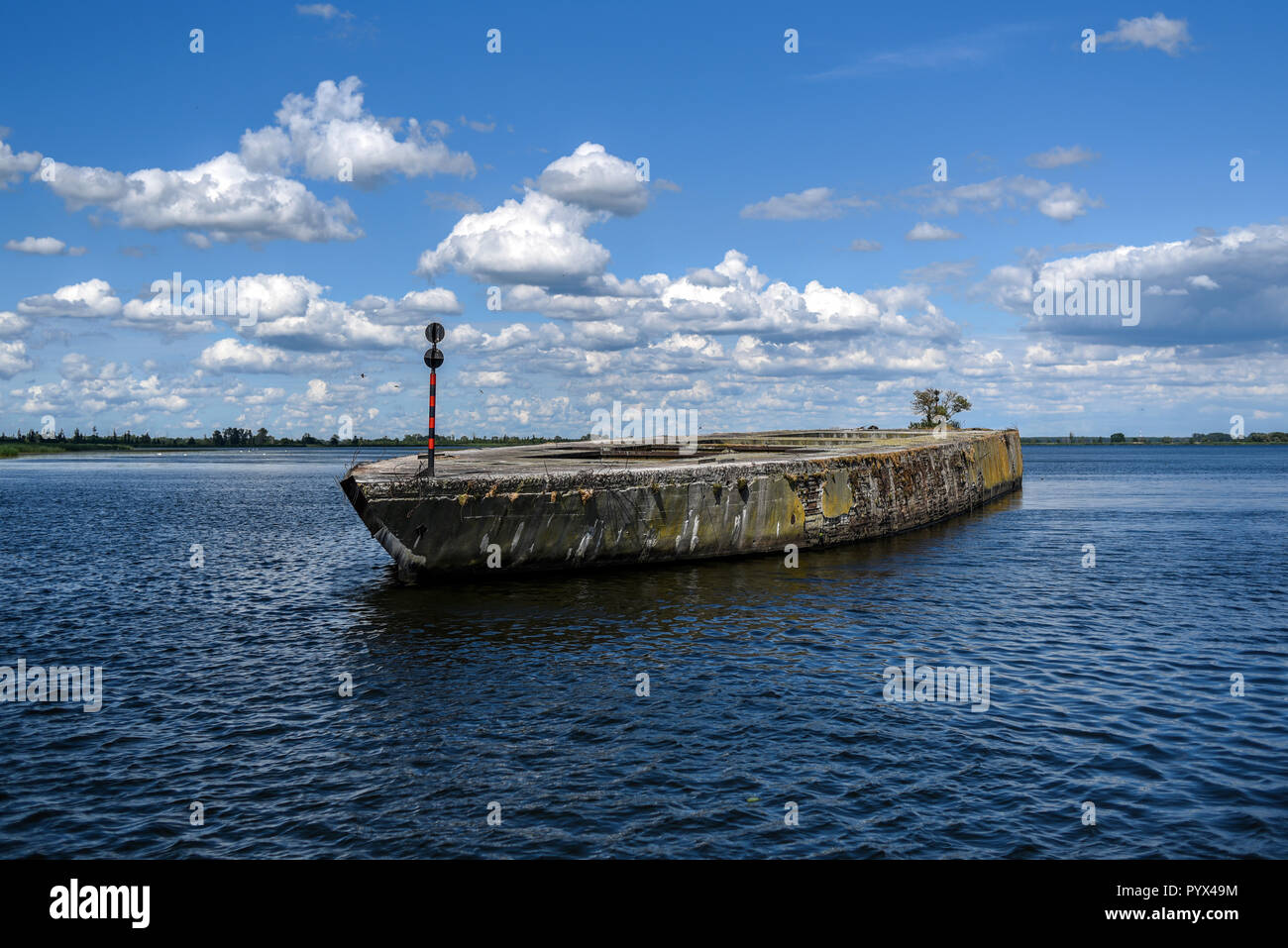A concrete ship used by the Nazis during the Second World War. Lake Dabie, Szczecin. Stock Photo