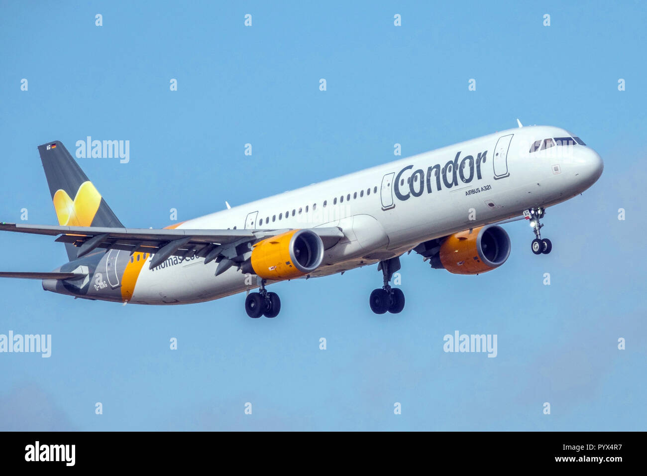 Thomas Cook, Condor plane landing, Airbus A321 Stock Photo