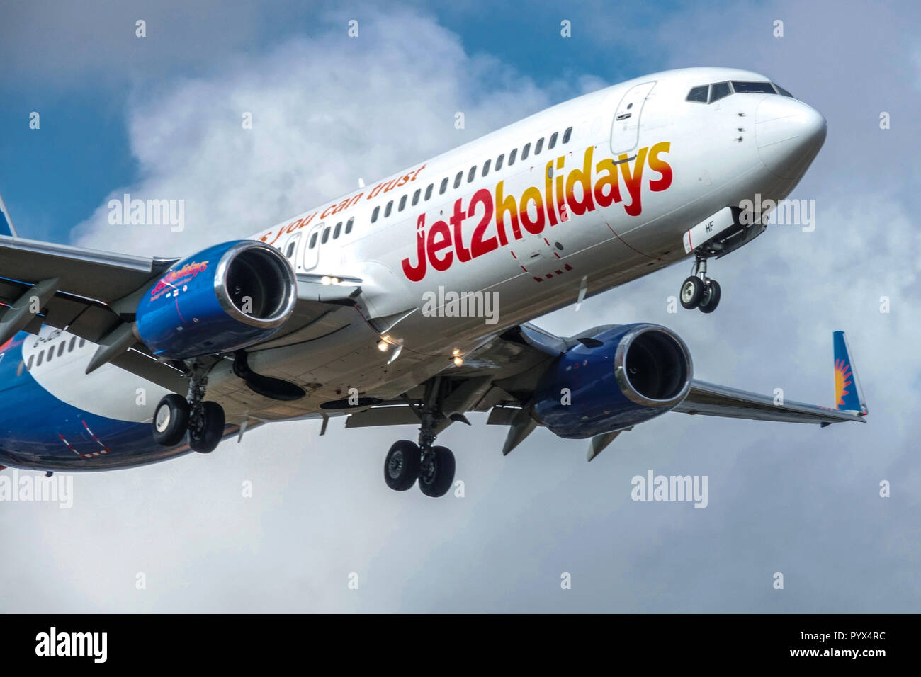 Jet2 holidays aircraft landing to the airport, Palma de Mallorca Spain Stock Photo