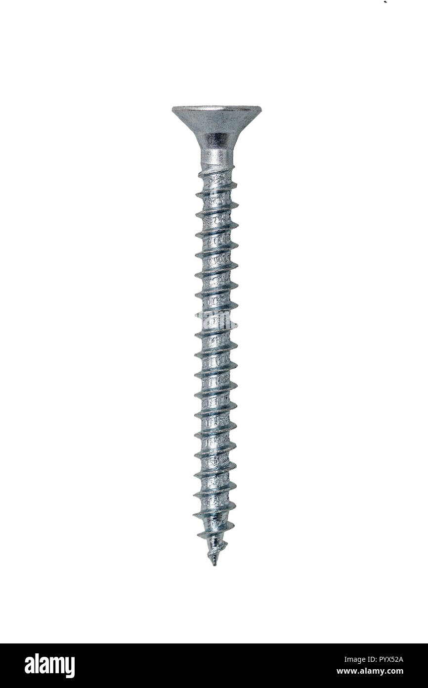close view of iron scew isolated on white background Stock Photo